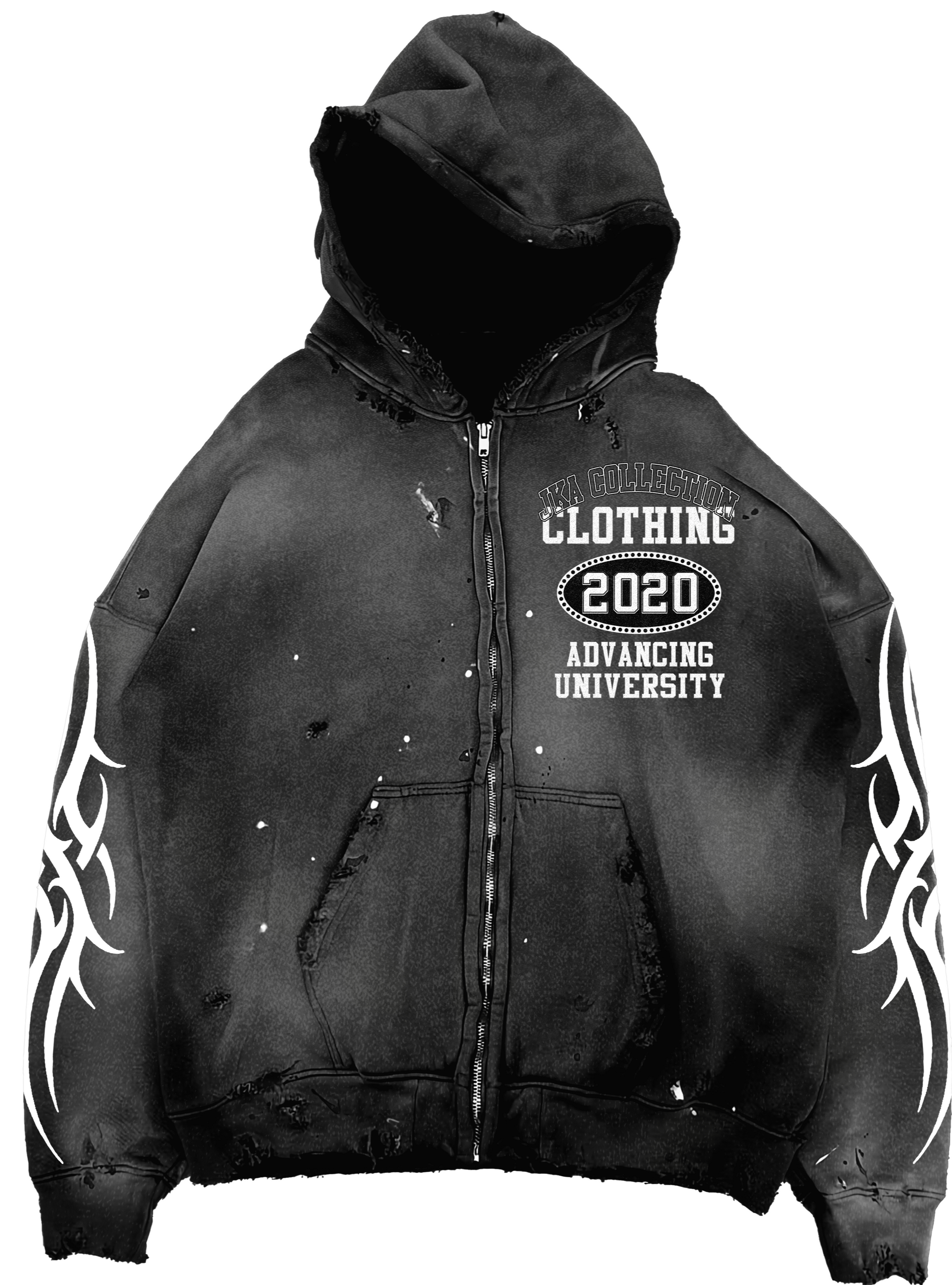 Black University Zip Up Hoodie