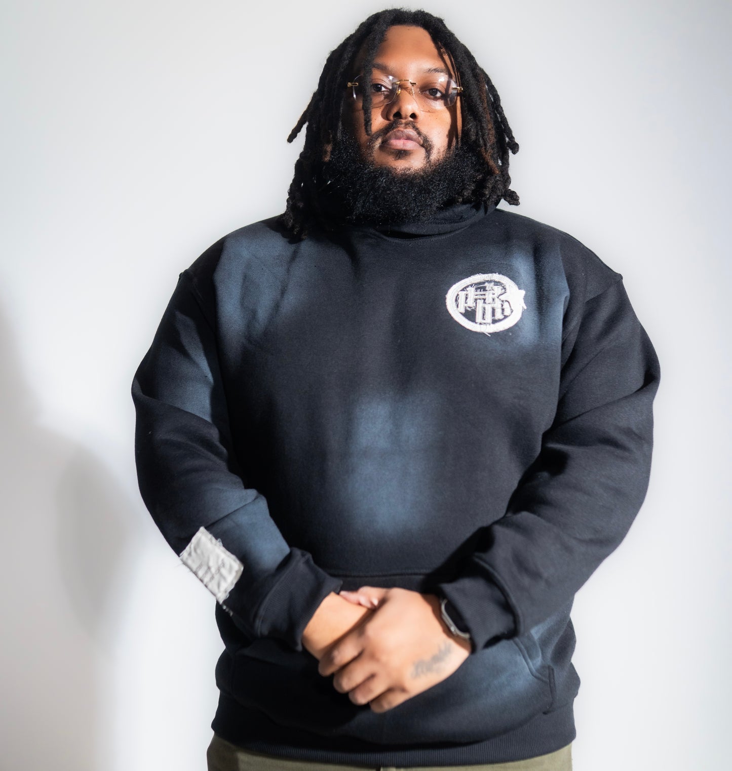 Black Distressed Logo Hoodie