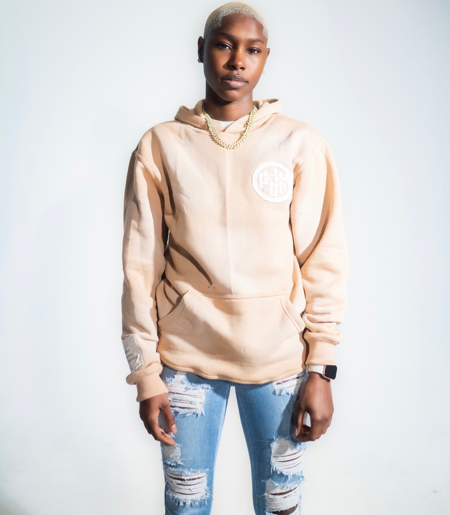 Beige Distressed Hoodie