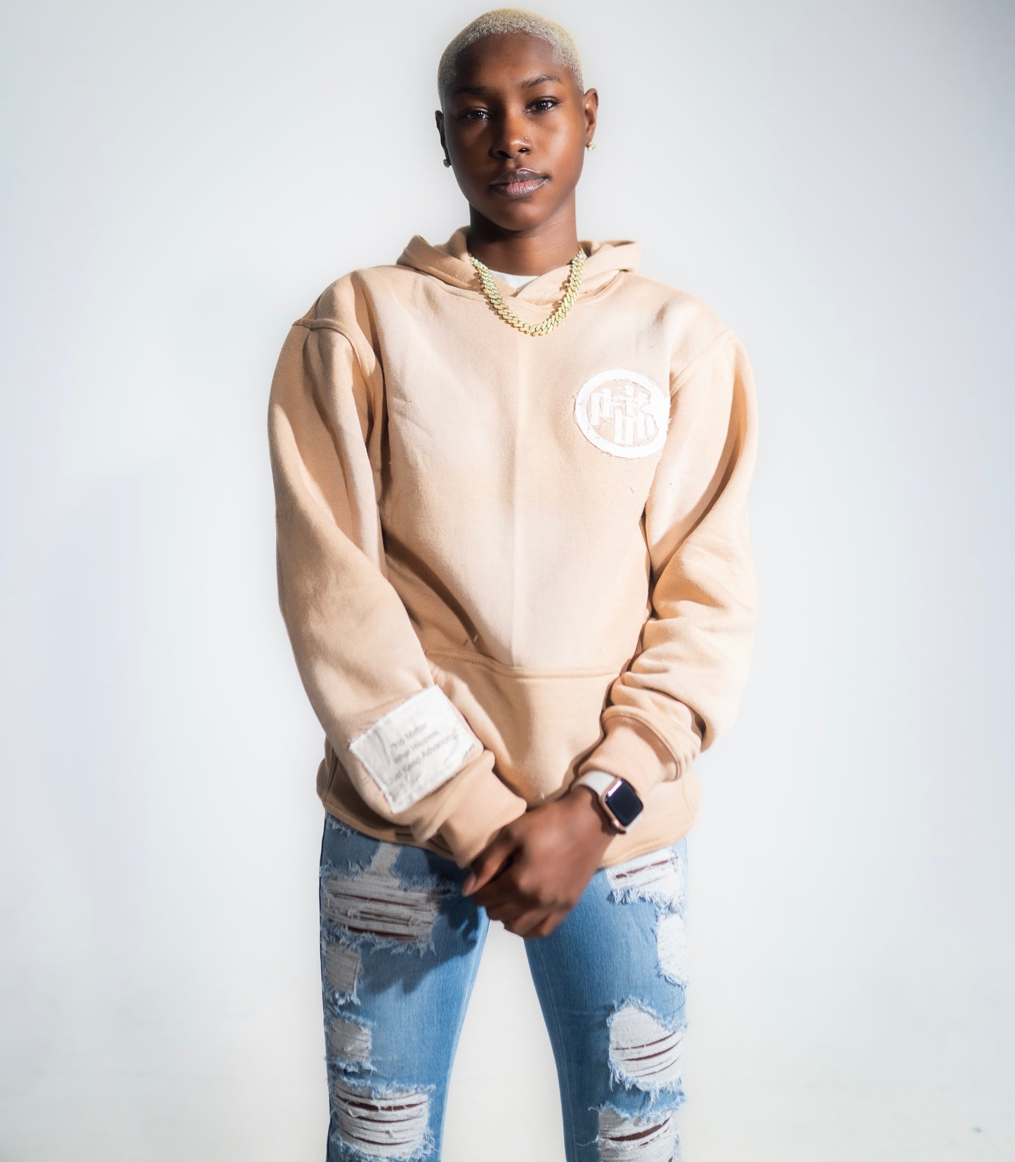 Beige Distressed Hoodie